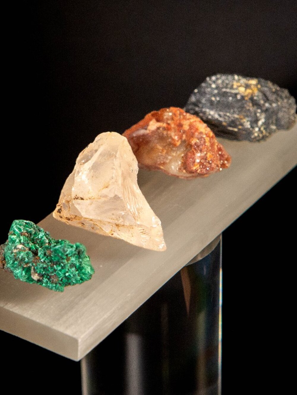 Raw Crystal Set Black Tourmaline Malachite Rose Quartz Tangerine Calcite